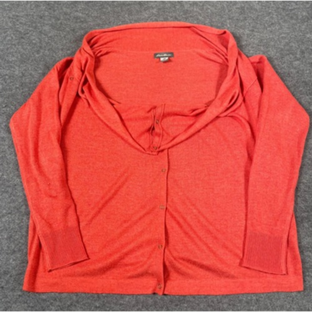 Eddie Bauer Sweater Womens Extra Small Pink Snap Cardigan Lightweight Oversized